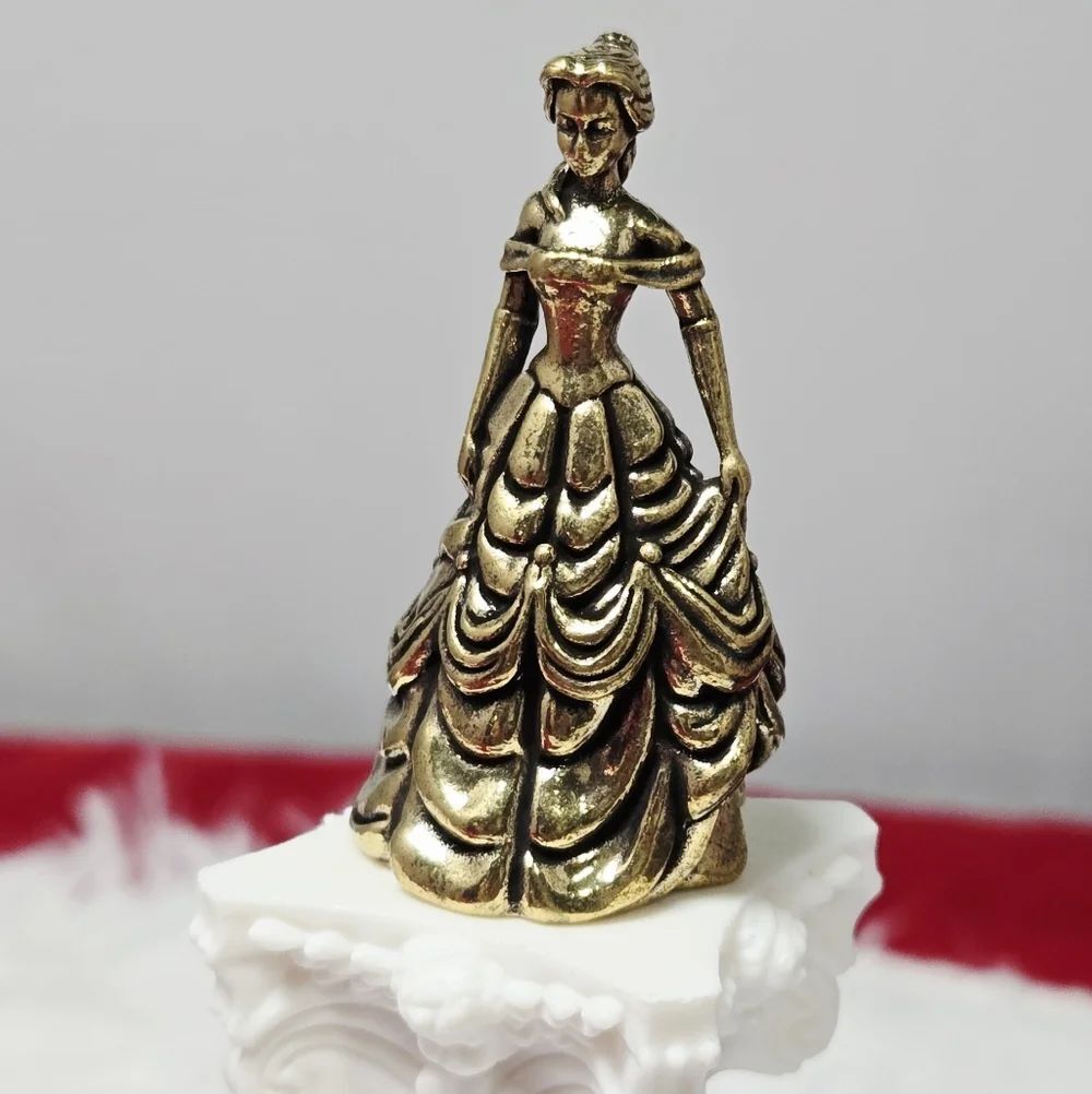 Mini Vintage Brass Princess Belle Figurine Antique Gold Regal Fairytale Decor 2"
